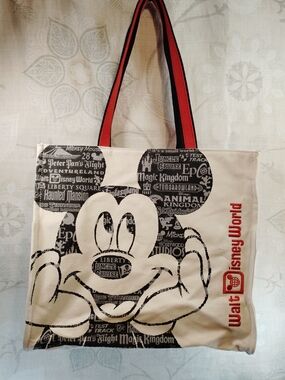 Disney Mickey Mouse Cream and Black Tote Bag with Red Handles